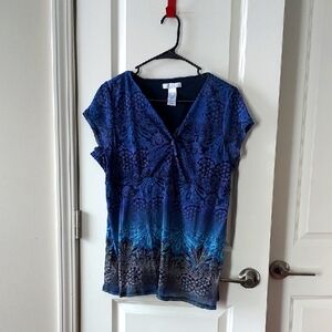Lizwear short sleeve top/blouse blue patterned xl